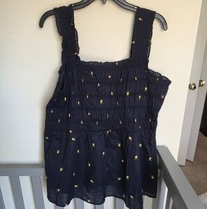 Lane Bryant Navy Sleeveless Blouse with Yellow Lemons Size 12 NWT
